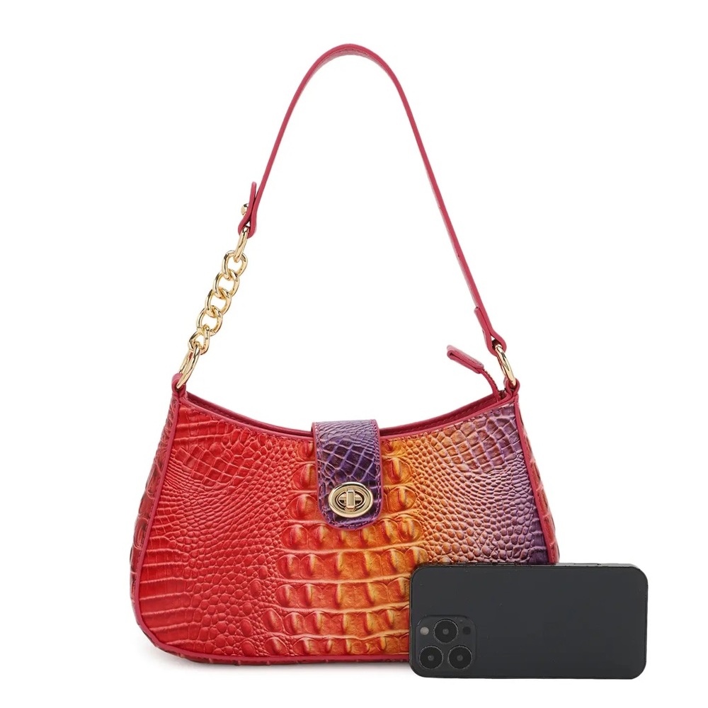 Y2K- Croc-Embossed Red Shoulder Bag - Picture 2 of 9